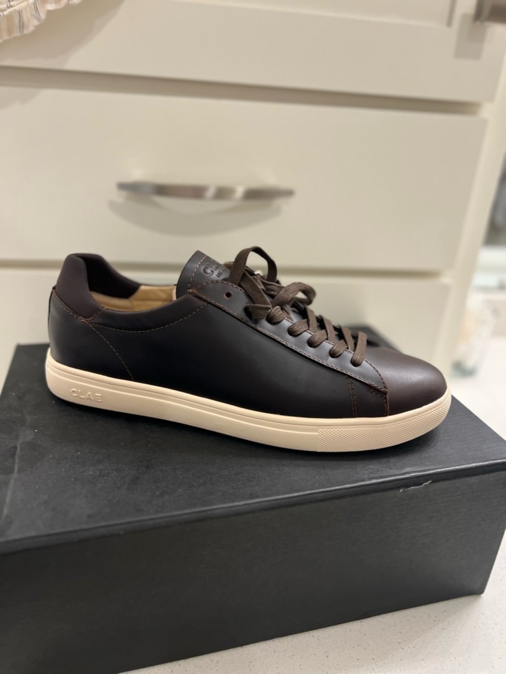 Clae Men's Low-Top Sneaker in Dark Brown with Cream Sole